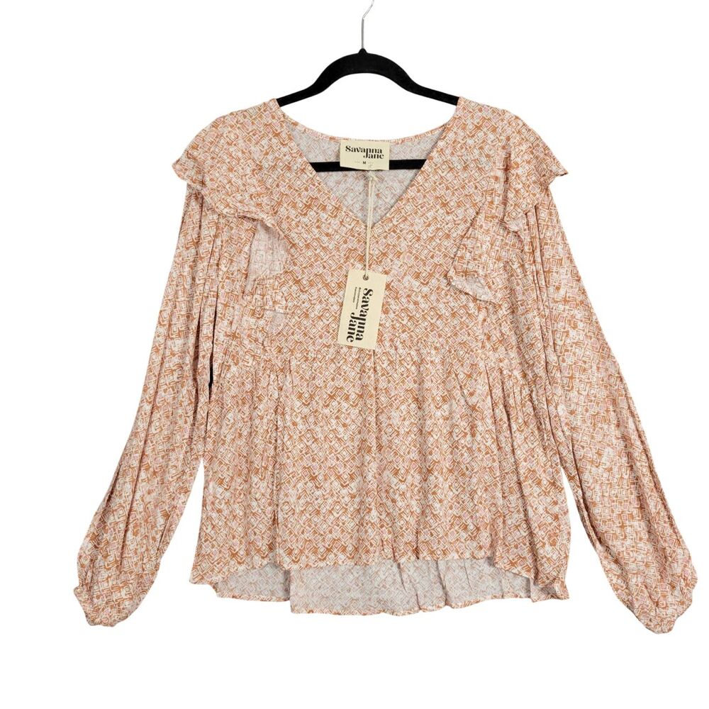 SAVANNA JANE Orange Ruffle Boho Artsy Feminine Cottagecore Top SIZE MEDIUM
